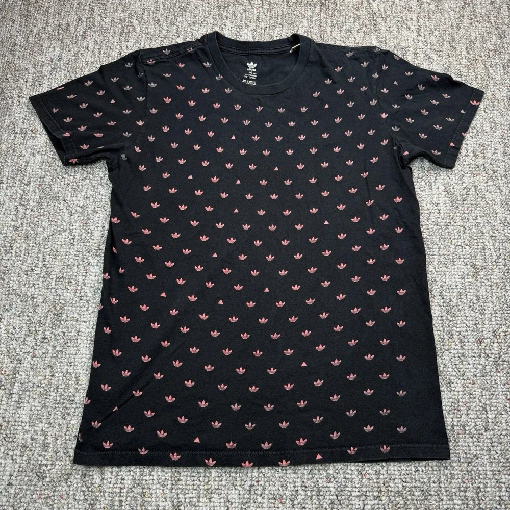 Adidas Shirt Mens Medium Short Sleeve All Over Trefoil Skater City Black